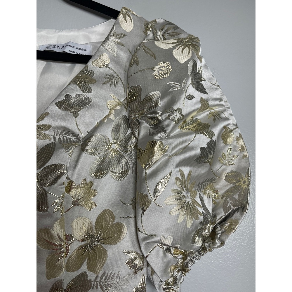 MAC DUGGAL Floral Brocade Puff Sleeve Mini Dress Size 4 Gold NEW 49621 Party - Picture 4 of 13